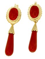 Boucles d'oreilles Soprana Gioielleria Femme in Or jaune Corallo OG PENDENTI CORALLO GOCCIA - OG PENDENTI CORALLO GOCCIA